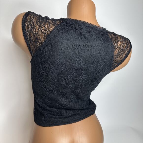 Y2K No Boundaries Black Lace Sheer Bow Tie Top S Coquette Fairycore Gothic - Picture 2 of 9